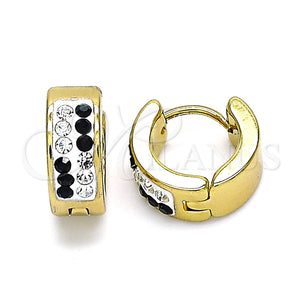 Argolla Huggie 02.230.0074.3.12 Acero Inoxidable, con Negro and Blanca Cristal, Pulido, Tono Dorado
