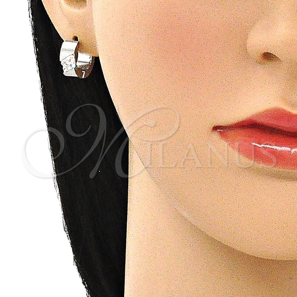 Argolla Huggie 02.230.0045.2.12 Acero Inoxidable, con Blanca Cristal, Pulido, Tono Plateado