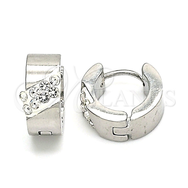Argolla Huggie 02.230.0045.2.12 Acero Inoxidable, con Blanca Cristal, Pulido, Tono Plateado