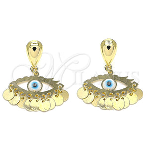 Arete Largo 02.331.0030 Oro Laminado, Diseño de Ojo Griego, Pulido, Tono Dorado