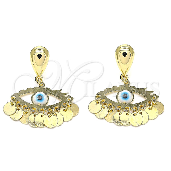 Arete Largo 02.331.0030 Oro Laminado, Diseño de Ojo Griego, Pulido, Tono Dorado