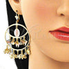 Arete Largo 02.331.0032 Oro Laminado, Diseño de Guadalupe y Mariposa, con Blanca Cristal, Pulido, Tres Tonos