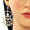 Arete Largo 02.331.0035 Oro Laminado, Diseño de Guadalupe y Mariposa, Resinado Blanco, Tres Tonos