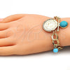 Pulsera de Dije 03.331.0107.2.08 Oro Laminado, con Turquoise Opal and Blanca Cristal, Pulido, Tono Dorado (10 MM Thickness, 8 Inches Length)