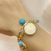 Pulsera de Dije 03.331.0107.2.08 Oro Laminado, con Turquoise Opal and Blanca Cristal, Pulido, Tono Dorado (10 MM Thickness, 8 Inches Length)