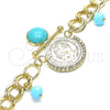 Pulsera de Dije 03.331.0107.2.08 Oro Laminado, con Turquoise Opal and Blanca Cristal, Pulido, Tono Dorado (10 MM Thickness, 8 Inches Length)
