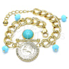 Pulsera de Dije 03.331.0107.2.08 Oro Laminado, con Turquoise Opal and Blanca Cristal, Pulido, Tono Dorado (10 MM Thickness, 8 Inches Length)