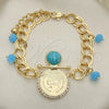 Pulsera de Dije 03.331.0107.2.08 Oro Laminado, con Turquoise Opal and Blanca Cristal, Pulido, Tono Dorado (10 MM Thickness, 8 Inches Length)