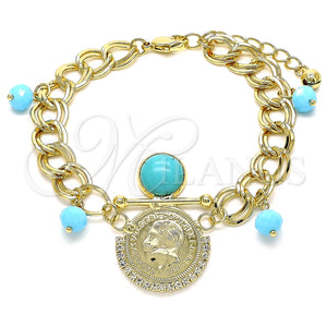 Pulsera de Dije 03.331.0107.2.08 Oro Laminado, con Turquoise Opal and Blanca Cristal, Pulido, Tono Dorado (10 MM Thickness, 8 Inches Length)