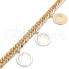 Tobillera de Dije 03.331.0128.10 Oro Laminado, Diseño de Cubana, Pulido, Tono Dorado (12 MM Thickness, 10 Inches Length)