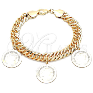 Tobillera de Dije 03.331.0128.10 Oro Laminado, Diseño de Cubana, Pulido, Tono Dorado (12 MM Thickness, 10 Inches Length)