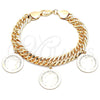 Tobillera de Dije 03.331.0128.10 Oro Laminado, Diseño de Cubana, Pulido, Tono Dorado (12 MM Thickness, 10 Inches Length)