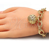 Pulsera de Dije 03.331.0129.08 Oro Laminado, Diseño de Bola, Pulido, Tono Dorado (12 MM Thickness, 8 Inches Length)