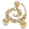 Pulsera de Dije 03.331.0129.08 Oro Laminado, Diseño de Bola, Pulido, Tono Dorado (12 MM Thickness, 8 Inches Length)