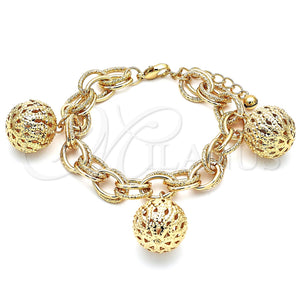 Pulsera de Dije 03.331.0129.08 Oro Laminado, Diseño de Bola, Pulido, Tono Dorado (12 MM Thickness, 8 Inches Length)