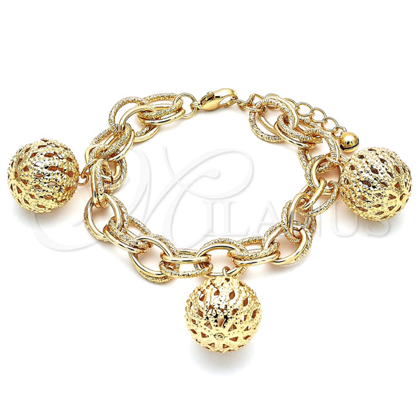 Pulsera de Dije 03.331.0129.08 Oro Laminado, Diseño de Bola, Pulido, Tono Dorado (12 MM Thickness, 8 Inches Length)