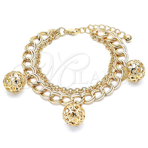 Pulsera de Dije 03.331.0130.08 Oro Laminado, Diseño de Bola y Cascavel, Pulido, Tono Dorado (Grosor 10 MM, 8 Pulgadas de Largo)