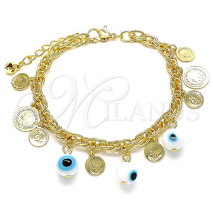 Pulsera de Dije 03.331.0133.08 Oro Laminado, Diseño de Ojo Griego, Pulido, Tono Dorado (06 MM Thickness, 8 Inches Length)