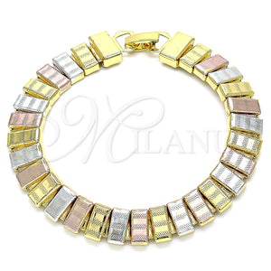 Pulsera Elegante 03.331.0134.08 Oro Laminado, Pulido, Tres Tonos (10 MM Thickness, 8 Inches Length)
