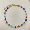 Pulsera Elegante 03.63.2212.07 Oro Laminado, Diseño de Ojo Griego, Resinado Multicolor, Tono Dorado (Grosor 05 MM, 7 Pulgadas de Largo)