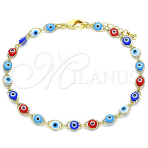 Pulsera Elegante 03.63.2212.07 Oro Laminado, Diseño de Ojo Griego, Resinado Multicolor, Tono Dorado (Grosor 05 MM, 7 Pulgadas de Largo)