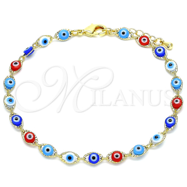 Pulsera Elegante 03.63.2212.07 Oro Laminado, Diseño de Ojo Griego, Resinado Multicolor, Tono Dorado (Grosor 05 MM, 7 Pulgadas de Largo)