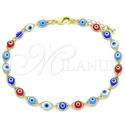 Pulsera Elegante 03.63.2212.07 Oro Laminado, Diseño de Ojo Griego, Resinado Multicolor, Tono Dorado (Grosor 05 MM, 7 Pulgadas de Largo)