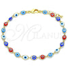 Pulsera Elegante 03.63.2212.07 Oro Laminado, Diseño de Ojo Griego, Resinado Multicolor, Tono Dorado (Grosor 05 MM, 7 Pulgadas de Largo)