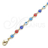 Tobillera Elegante 03.63.2212.10 Oro Laminado, Diseño de Ojo Griego, Resinado Multicolor, Tono Dorado (Grosor 05 MM, 10 Pulgadas de Largo)