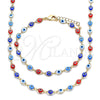 Collar y Pulsera 06.63.0255 Oro Laminado, Diseño de Ojo Griego, Resinado Multicolor, Tono Dorado