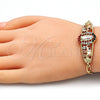 Pulsera Elegante 03.380.0044.08 Oro Laminado, Diseño de Guadalupe y Elefante, con Multicolor Cristal, Pulido, Tres Tonos (04 MM Thickness, 8 Inches Length)