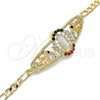Pulsera Elegante 03.380.0044.08 Oro Laminado, Diseño de Guadalupe y Elefante, con Multicolor Cristal, Pulido, Tres Tonos (04 MM Thickness, 8 Inches Length)