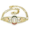 Pulsera Elegante 03.380.0044.08 Oro Laminado, Diseño de Guadalupe y Elefante, con Multicolor Cristal, Pulido, Tres Tonos (04 MM Thickness, 8 Inches Length)
