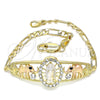Pulsera Elegante 03.380.0044.1.08 Oro Laminado, Diseño de Guadalupe y Elefante, con Blanca and Negro Cristal, Pulido, Tres Tonos (04 MM Thickness, 8 Inches Length)