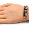 Pulsera Elegante 03.380.0045.08 Oro Laminado, Diseño de Elefante, con Blanca Cristal, Esmaltado Negro, Tono Dorado (05 MM Thickness, 8 Inches Length)