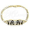 Pulsera Elegante 03.380.0045.08 Oro Laminado, Diseño de Elefante, con Blanca Cristal, Esmaltado Negro, Tono Dorado (05 MM Thickness, 8 Inches Length)