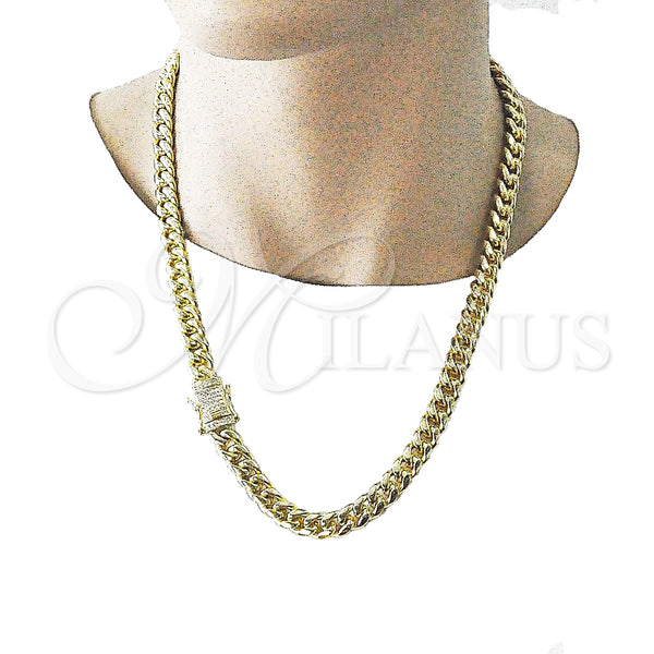 Gargantilla Basica 03.278.0004.24 Acero Inoxidable, Diseño de Miami Cubana, con Blanca Micro Pave, Pulido, Tono Dorado (220 Gauge, 10 MM Thickness, 24 Inches Length)