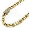 Gargantilla Basica 03.278.0004.24 Acero Inoxidable, Diseño de Miami Cubana, con Blanca Micro Pave, Pulido, Tono Dorado (220 Gauge, 10 MM Thickness, 24 Inches Length)
