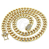 Gargantilla Basica 03.278.0004.24 Acero Inoxidable, Diseño de Miami Cubana, con Blanca Micro Pave, Pulido, Tono Dorado (220 Gauge, 10 MM Thickness, 24 Inches Length)