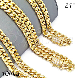 Gargantilla Basica 03.278.0004.24 Acero Inoxidable, Diseño de Miami Cubana, con Blanca Micro Pave, Pulido, Tono Dorado (220 Gauge, 10 MM Thickness, 24 Inches Length)