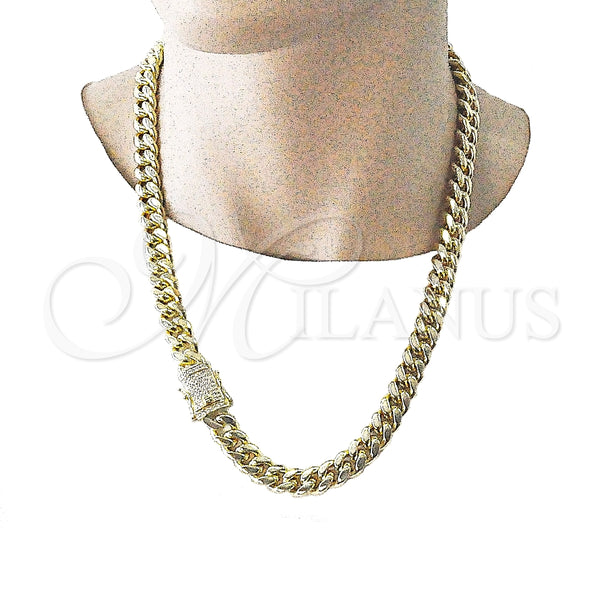Gargantilla Basica 03.278.0005.24 Acero Inoxidable, Diseño de Miami Cubana, con Blanca Micro Pave, Pulido, Tono Dorado (12 MM Thickness, 24 Inches Length)
