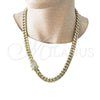 Gargantilla Basica 03.278.0005.24 Acero Inoxidable, Diseño de Miami Cubana, con Blanca Micro Pave, Pulido, Tono Dorado (12 MM Thickness, 24 Inches Length)