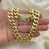 Gargantilla Basica 03.278.0005.24 Acero Inoxidable, Diseño de Miami Cubana, con Blanca Micro Pave, Pulido, Tono Dorado (12 MM Thickness, 24 Inches Length)