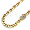 Gargantilla Basica 03.278.0005.24 Acero Inoxidable, Diseño de Miami Cubana, con Blanca Micro Pave, Pulido, Tono Dorado (12 MM Thickness, 24 Inches Length)