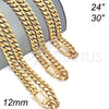 Gargantilla Basica 03.278.0005.24 Acero Inoxidable, Diseño de Miami Cubana, con Blanca Micro Pave, Pulido, Tono Dorado (12 MM Thickness, 24 Inches Length)
