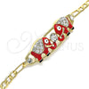 Pulsera Elegante 03.380.0045.1.08 Oro Laminado, Diseño de Elefante, con Blanca Cristal, Esmaltado Rojo, Tono Dorado (05 MM Thickness, 8 Inches Length)