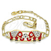 Pulsera Elegante 03.380.0045.1.08 Oro Laminado, Diseño de Elefante, con Blanca Cristal, Esmaltado Rojo, Tono Dorado (05 MM Thickness, 8 Inches Length)