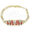 Pulsera Elegante 03.380.0045.1.08 Oro Laminado, Diseño de Elefante, con Blanca Cristal, Esmaltado Rojo, Tono Dorado (05 MM Thickness, 8 Inches Length)
