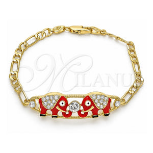 Pulsera Elegante 03.380.0045.1.08 Oro Laminado, Diseño de Elefante, con Cristal Blanca, Esmaltado Rojo, Tono Dorado (Grosor 05 MM, 8 Pulgadas de Largo)