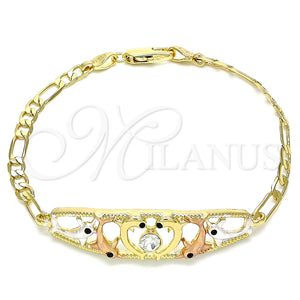 Pulsera Elegante 03.380.0048.08 Oro Laminado, Diseño de Delfín, con Blanca and Negro Cristal, Pulido, Tres Tonos (04 MM Thickness, 8 Inches Length)